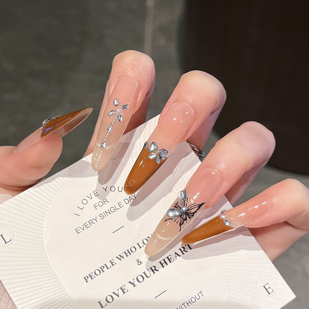 Artistic 3D Butterfly and Gem Press-On Nail Extensions Kalsten