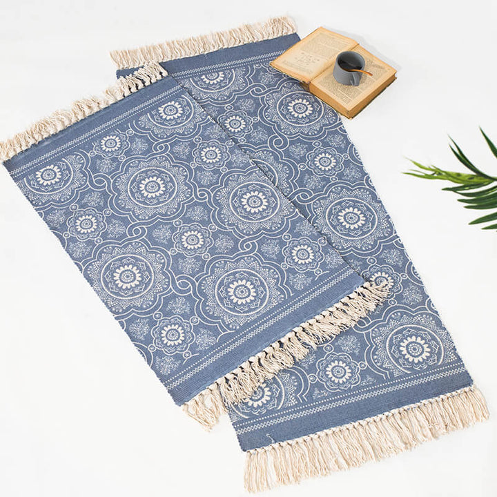 Decorative runner for dining table and console in Boho-Mandala design with fringes Kalsten