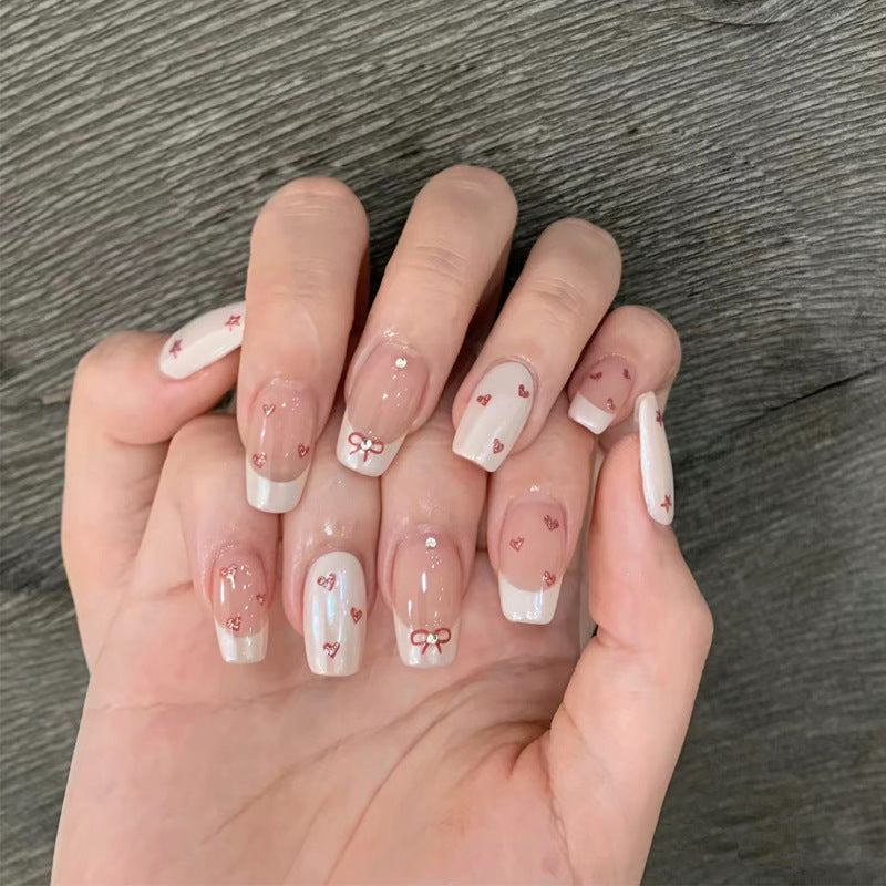 Decorative Press-On Nail Set with Heart and Bow Designs Kalsten