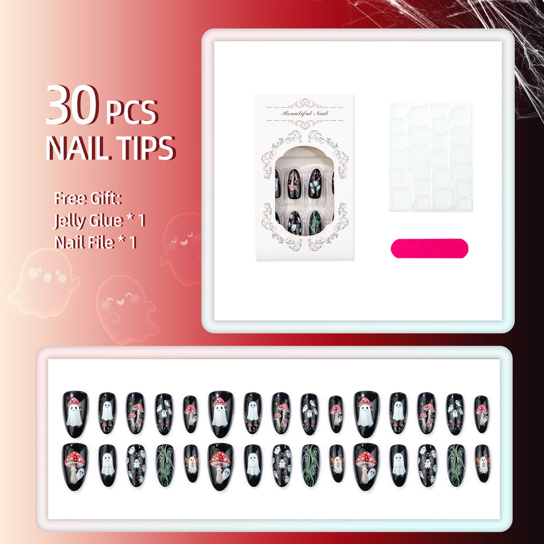 Haunted Mushroom-Themed Press-On Nail Art