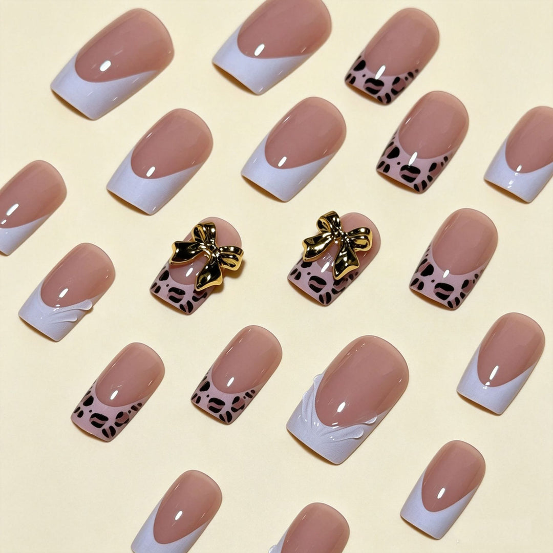 Artistic Premium Leopard and Bow-Embellished Press-On Nail Tips Kalsten
