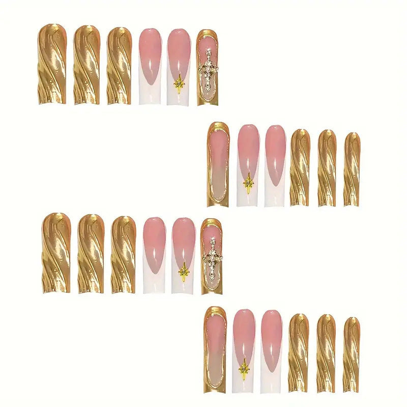 Elegant Press-On Nail Art with Gold Accents Kalsten