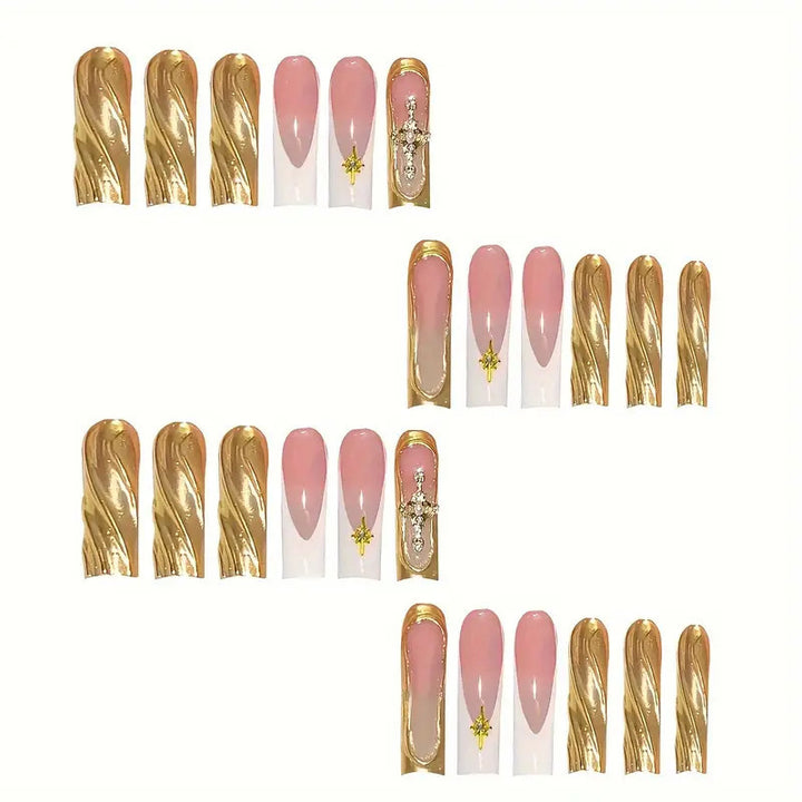 Elegant Press-On Nail Art with Gold Accents Kalsten