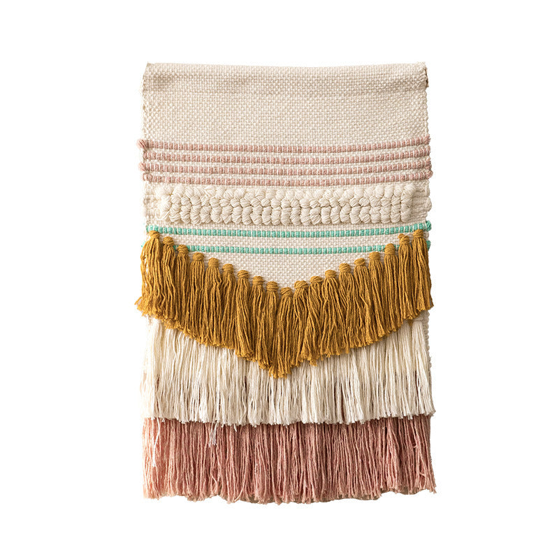 Boho Wall Hanging Macrame with Hand-Knotted Fringes and Woven Cable Patterns Kalsten