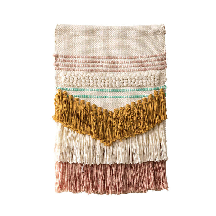 Boho Wall Hanging Macrame with Hand-Knotted Fringes and Woven Cable Patterns Kalsten