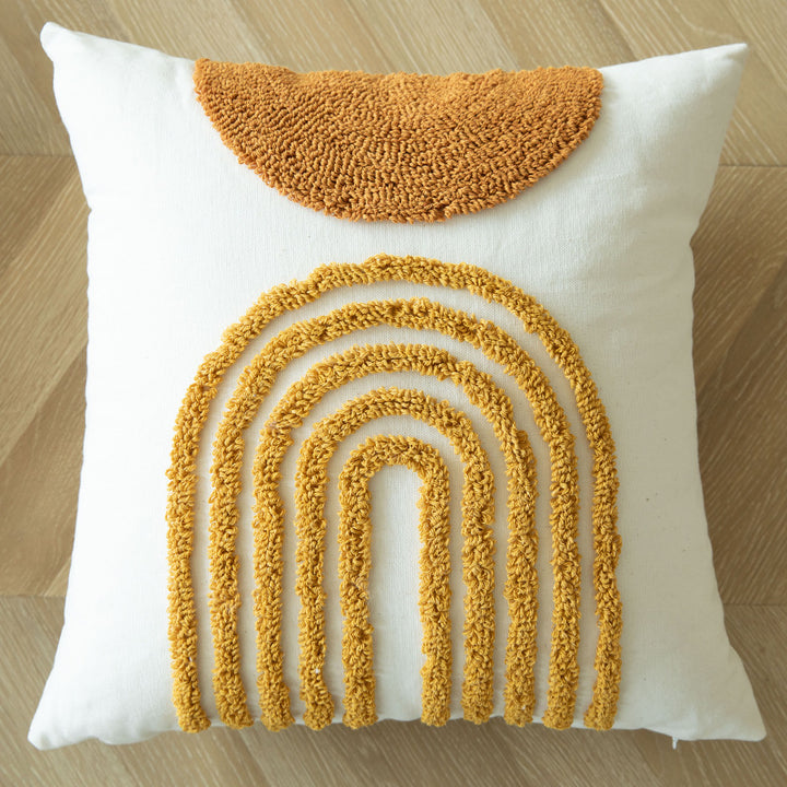 Square Textured Pom-Pom Dot Throw Pillow Cushion with Tassel Corners and Shaggy Tufted Accents