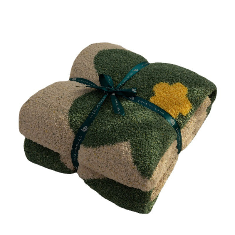 Chunky Knit Boucle Throw Blanket with Large Floral Motif and Teddy Texture Kalsten