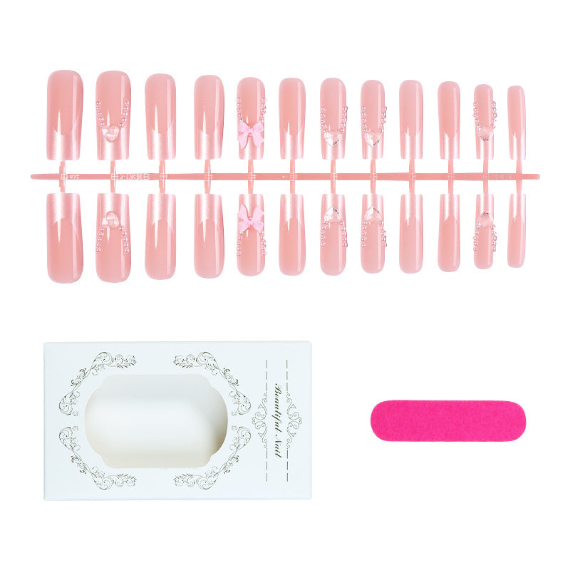 Decorative Press-On Nail Art Set with Pearls and Bows kalsten