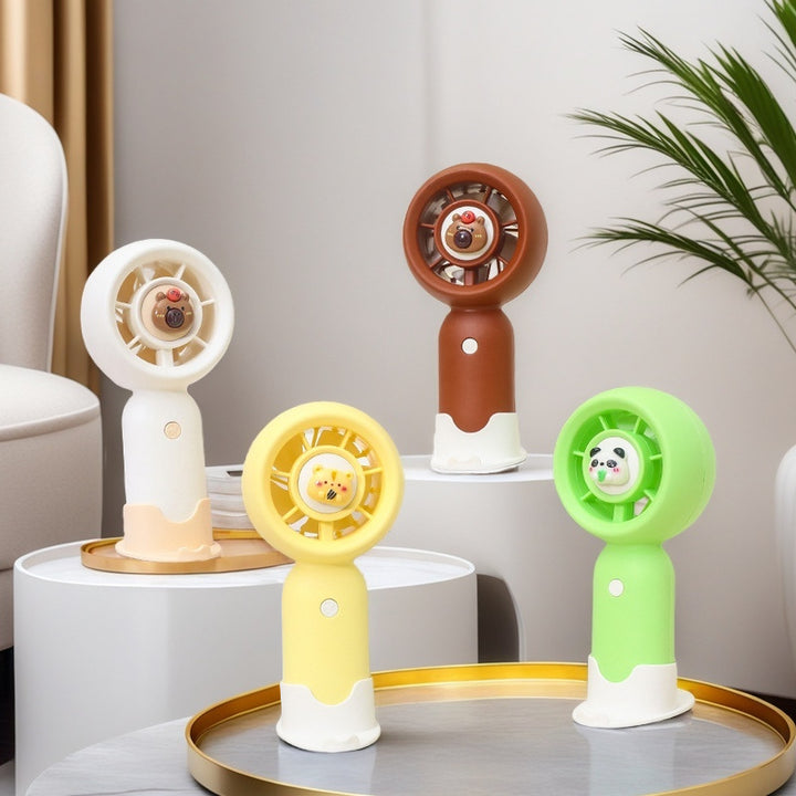 Unisex portable hand fan with cute bear figure rechargeable battery quiet motor and table stand Kalsten