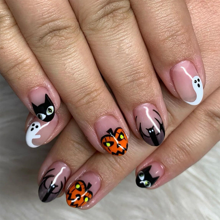 Artistic Halloween-Themed Press-On Nail Art Kalsten 1787543212