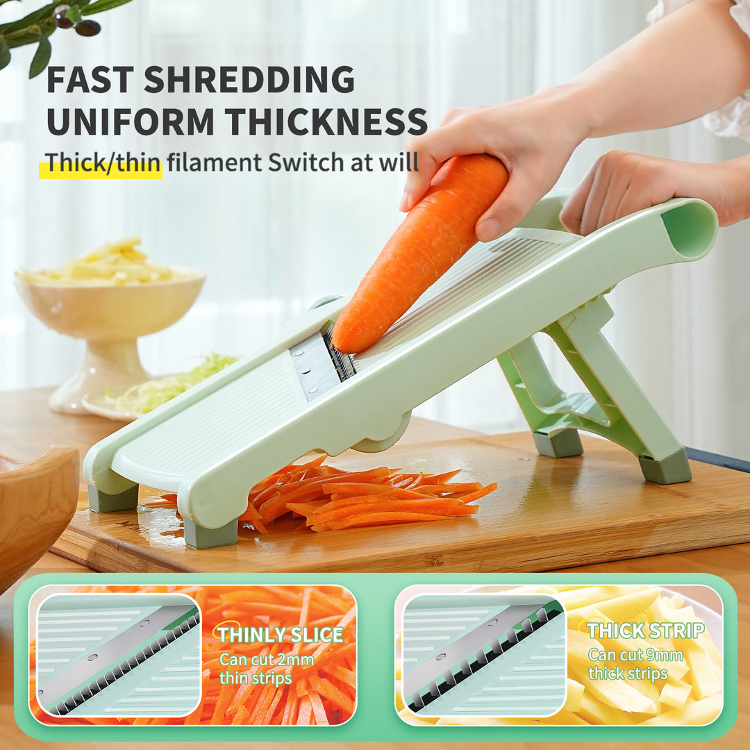 Adjustable Incline Mandoline Slicer with Interchangeable V-Blade and Suction Safety Holder