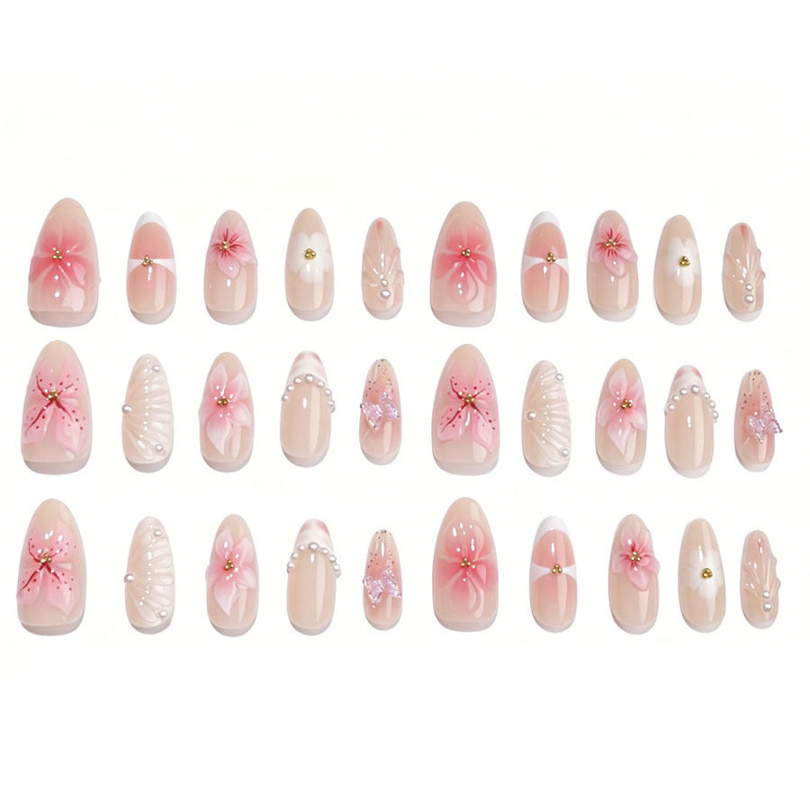 Artificial nail set with floral decorations and 3D accents Kalsten