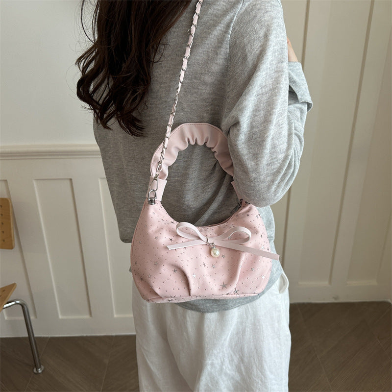 Elegant Bow Detail Star-Print Handbag