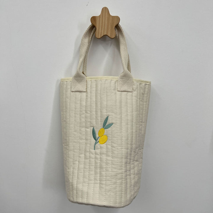 Quilted Cotton Tote Bag with Embroidered Tiger Applique and Reinforced Webbing Handles
