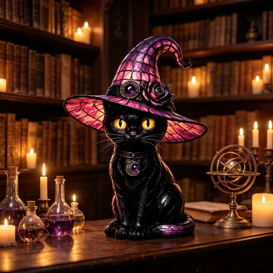 Decorative cat lamp with witch hat Kalsten