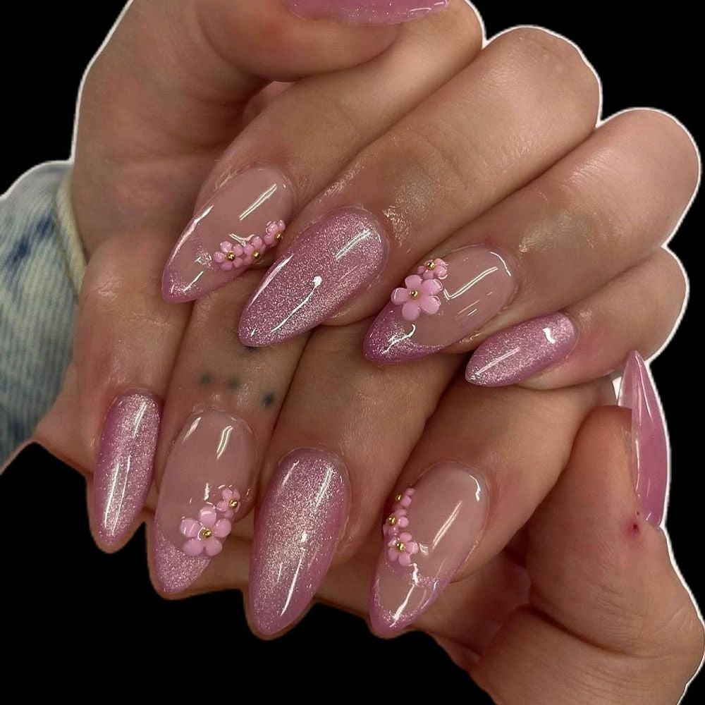Floral Glitter Nail Art Extensions Kalsten