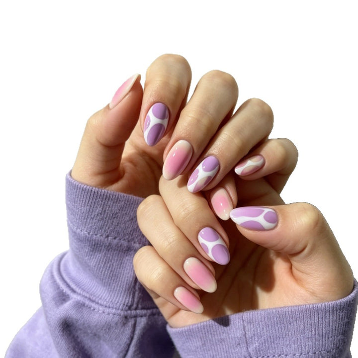 Artistic Glossy Press-On Nail Set with Decorative Abstract Patterns Kalsten