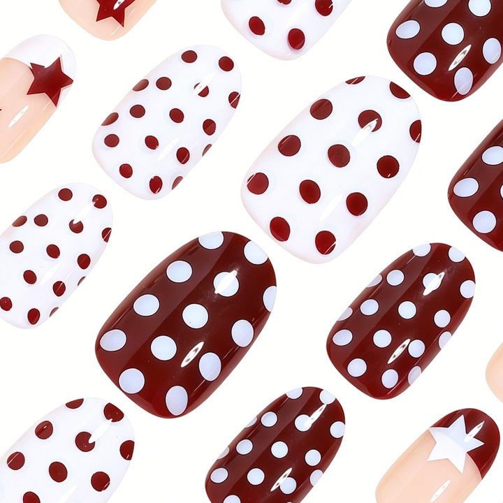 Artistic Star and Polka Dot Press-On Nail Set Kalsten