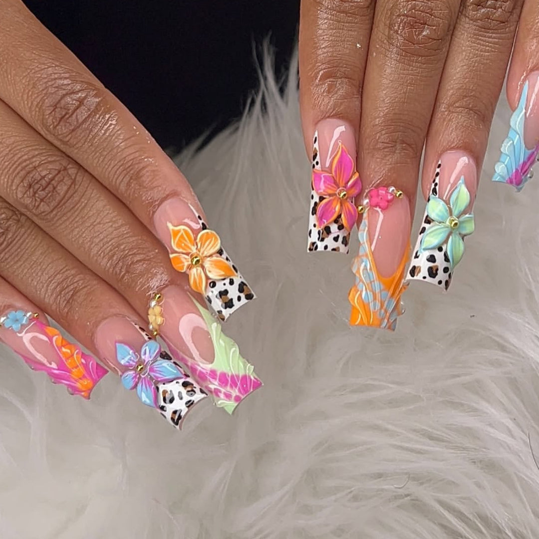 Vibrant Floral 3D Nail Art Extensions Kalsten