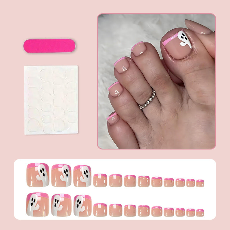 Nail Art Set with enchanting ghost and pink tip designs Kalsten