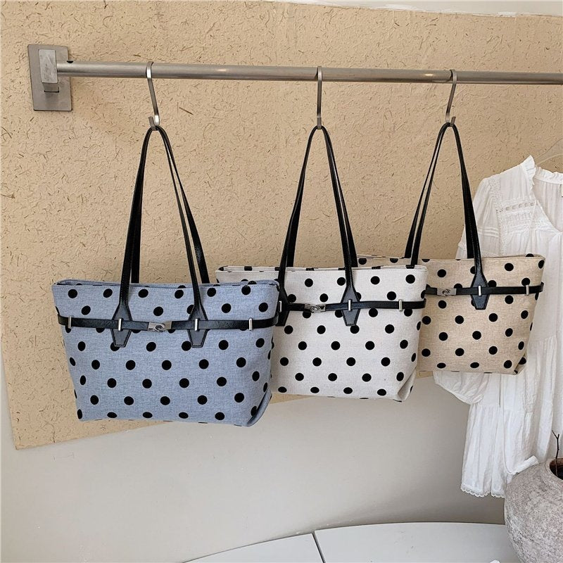 Polka Dot Canvas Tote Bag