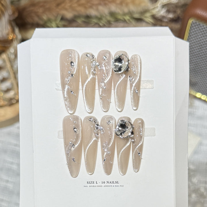 Artistic Stiletto Press-On Nail Set with Crystal Accents Kalsten