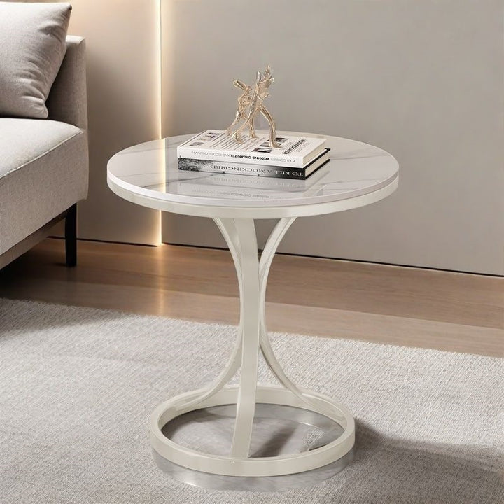 Modern Round Accent Table with Sleek Metal Base Kalsten