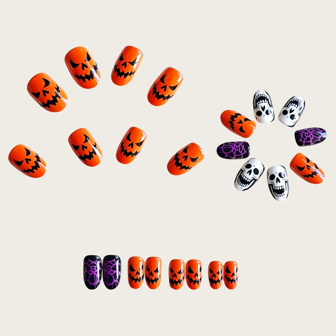Halloween Artificial Nails in Creative Pumpkin and Skull Design Kalsten