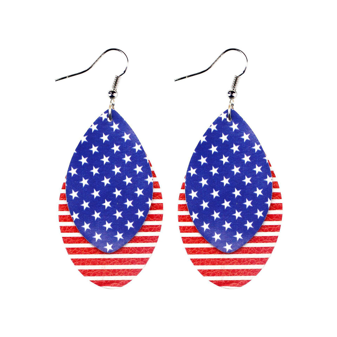 Women's nan teardrop-shaped faux leather earrings with star and stripe print Kalsten