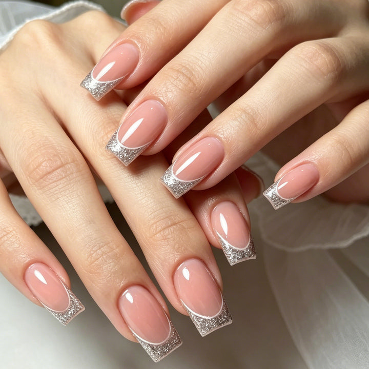 Glamorous French Tip Glitter Nail Art Kalsten