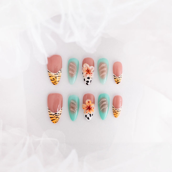 Artistic Floral and Animal Print Press-On Nails