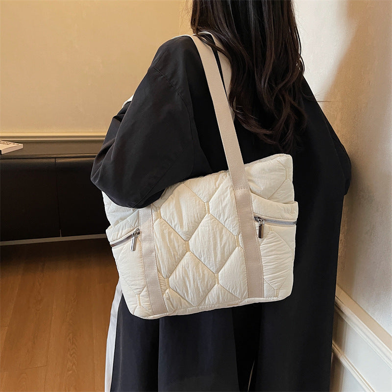 Quilted Multi-Pocket Tote Bag