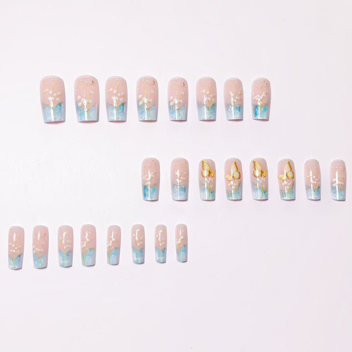 Artificial nails with elegant flower and butterfly design Kalsten