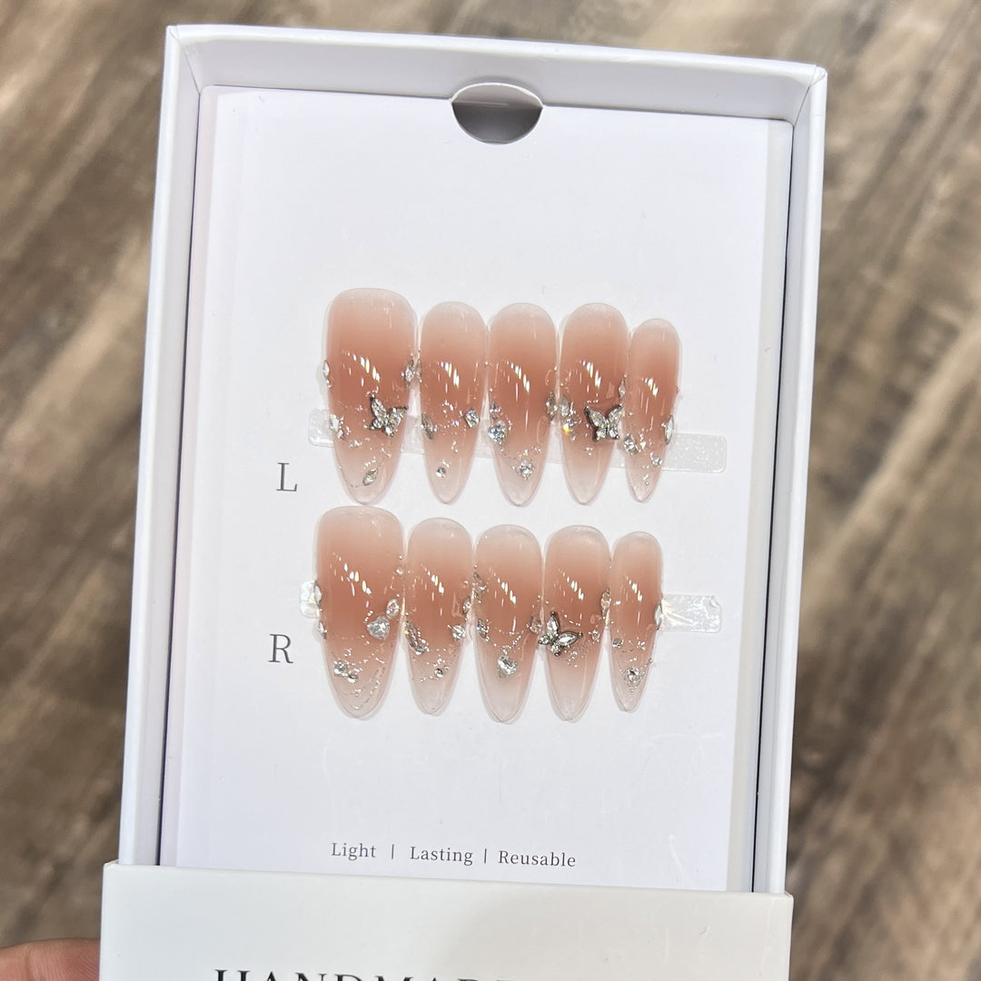 Handcrafted Stiletto Press-On Nail Set with Gemstone Accents Kalsten