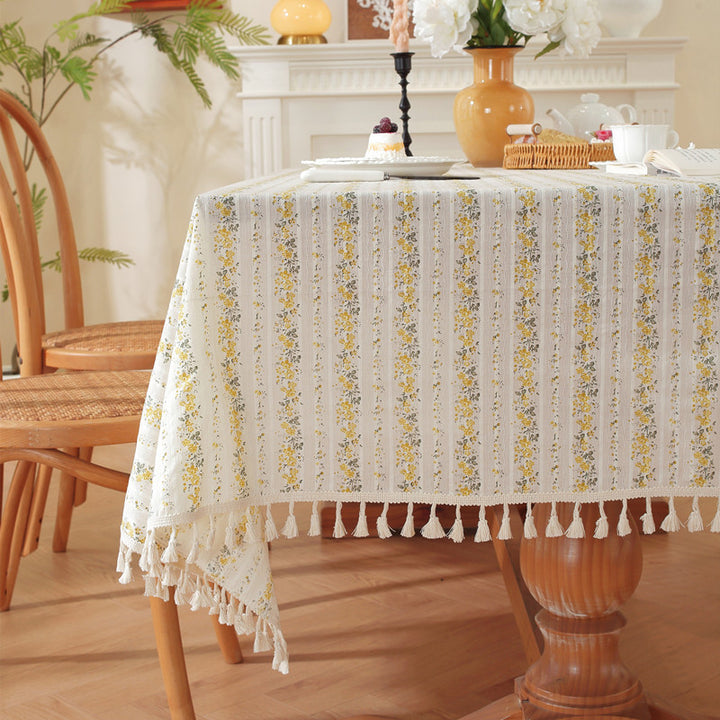 Elegant Floral Tassel Tablecloth