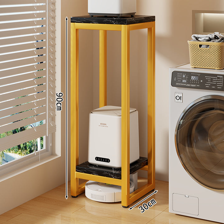 Narrow Two-Tier Metal Appliance Stand with Faux Marble Shelves