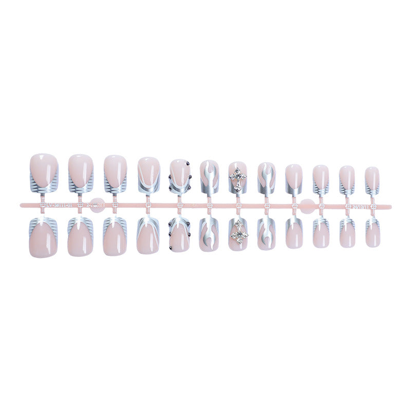 Decorative Press-On Nail Art Set with Stylish Marble and Gem Accents kalsten