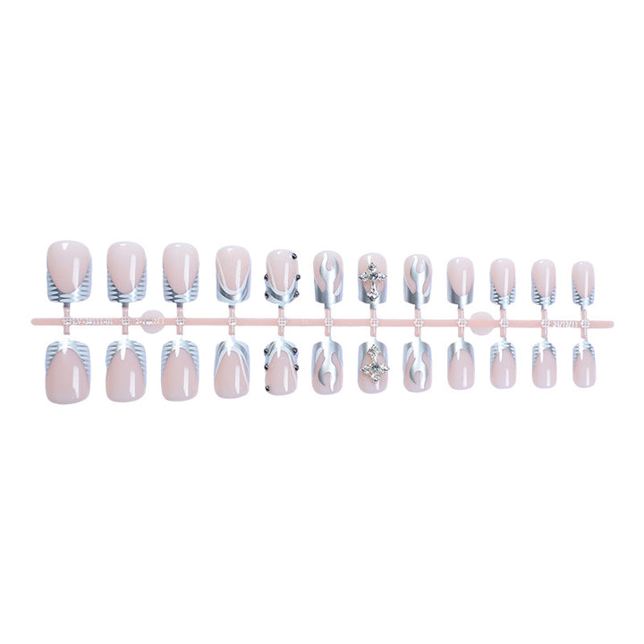 Decorative Press-On Nail Art Set with Stylish Marble and Gem Accents kalsten