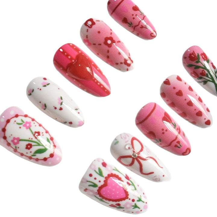 Romantic Floral Themed Press-On Nail Art Kalsten