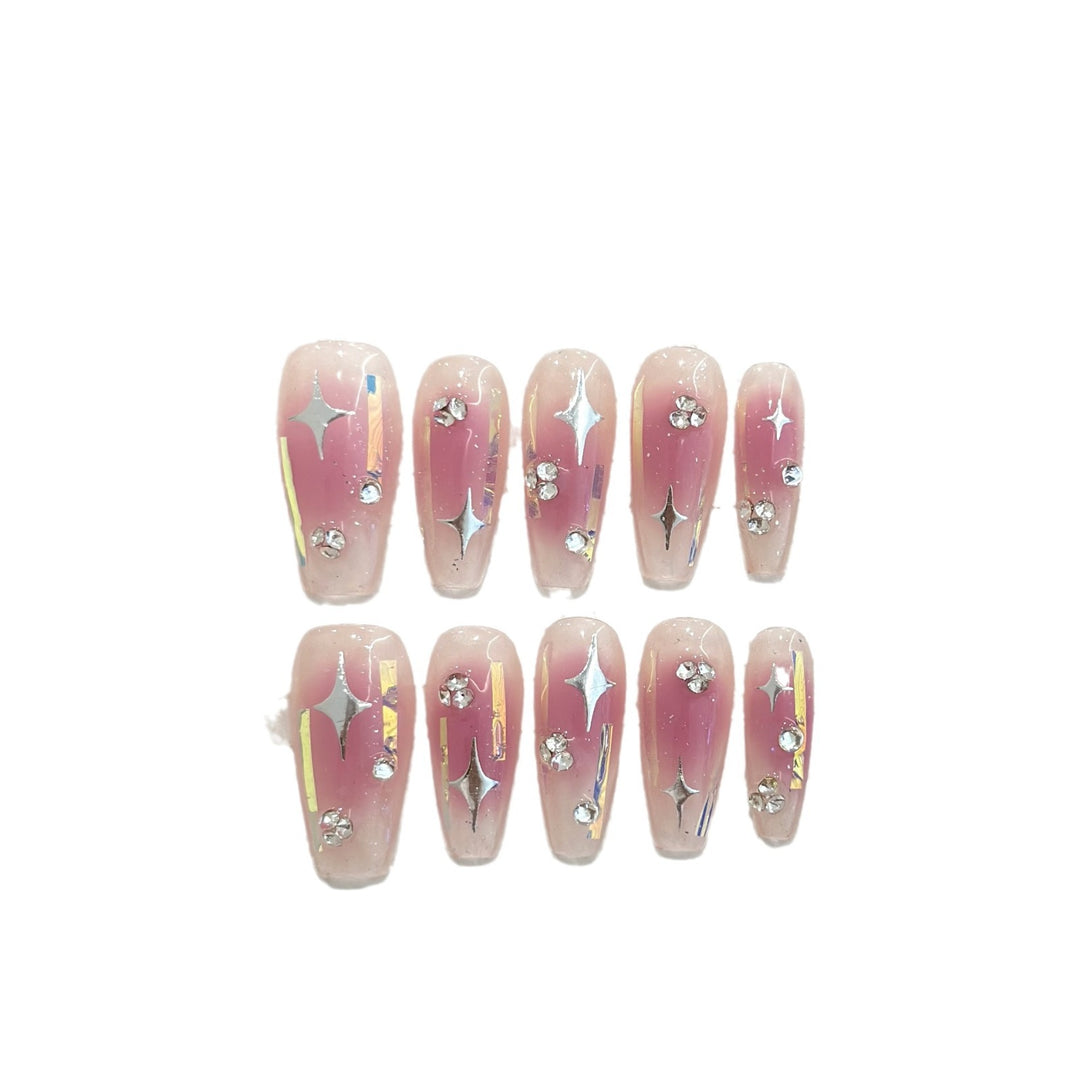Decorative Press-On Nail Set with Glitter Accents