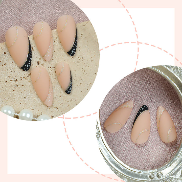 Stylish Stiletto Press-On Nail Art Set with Gold Accents Kalsten