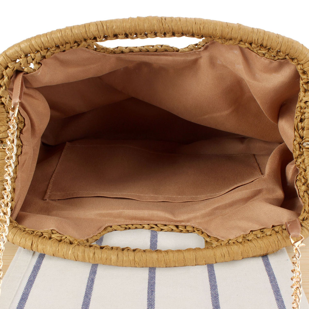 Beach Shoulder Bag Made of Natural Weave with Elegant Chain Decoration Kalsten