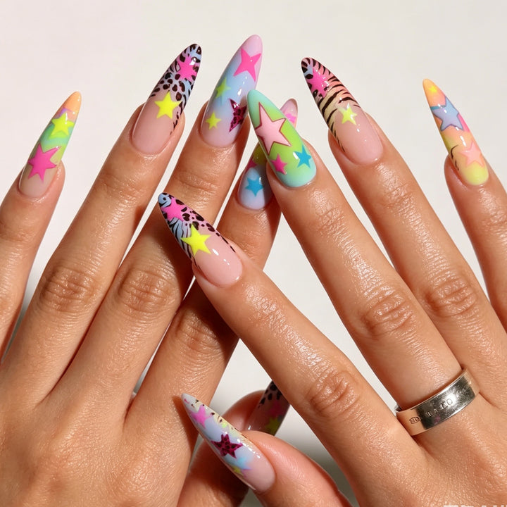 Artificial nail set with colorful 3D star designs Kalsten