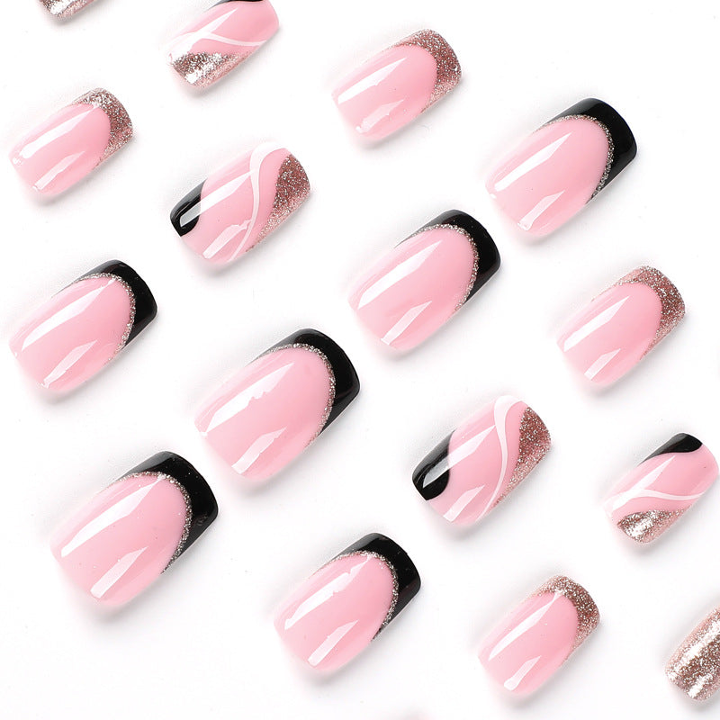 Trendy Nail Art with Glitter and Wave Accents Kalsten