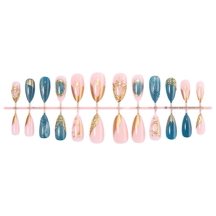 Artistic Press-On Nail Art Set with Gold Accents kalsten