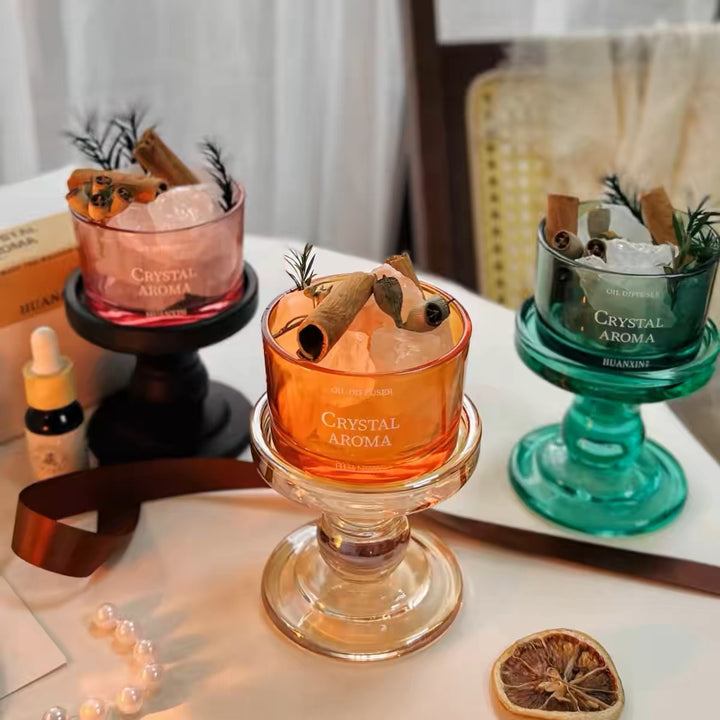 Glass Oil Diffuser Jar with Himalayan Salt Crystal & Botanical Garnish