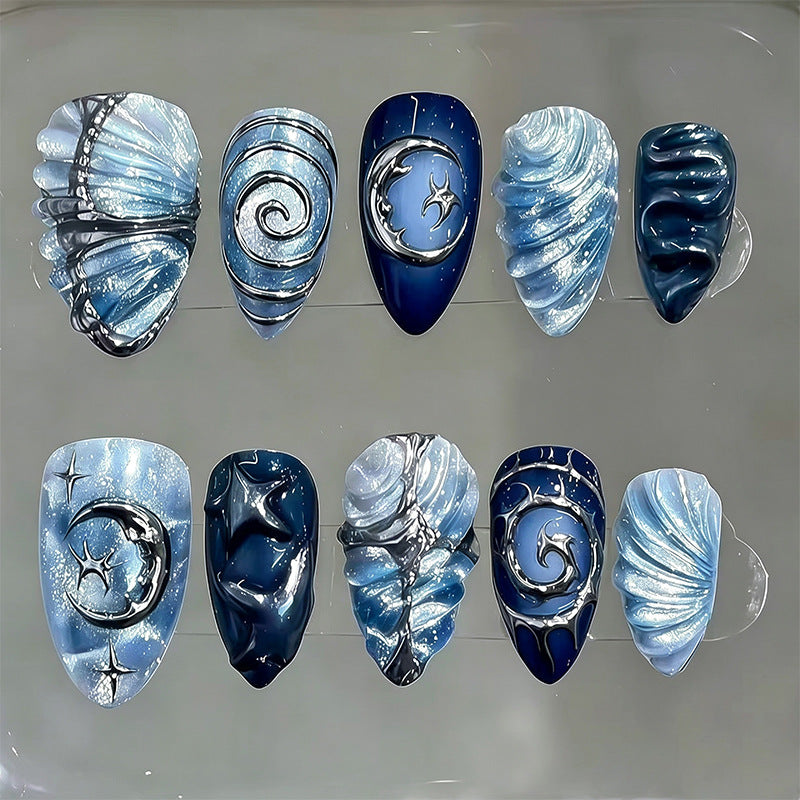 Artificial nail set with galactic design and holographic effects Kalsten