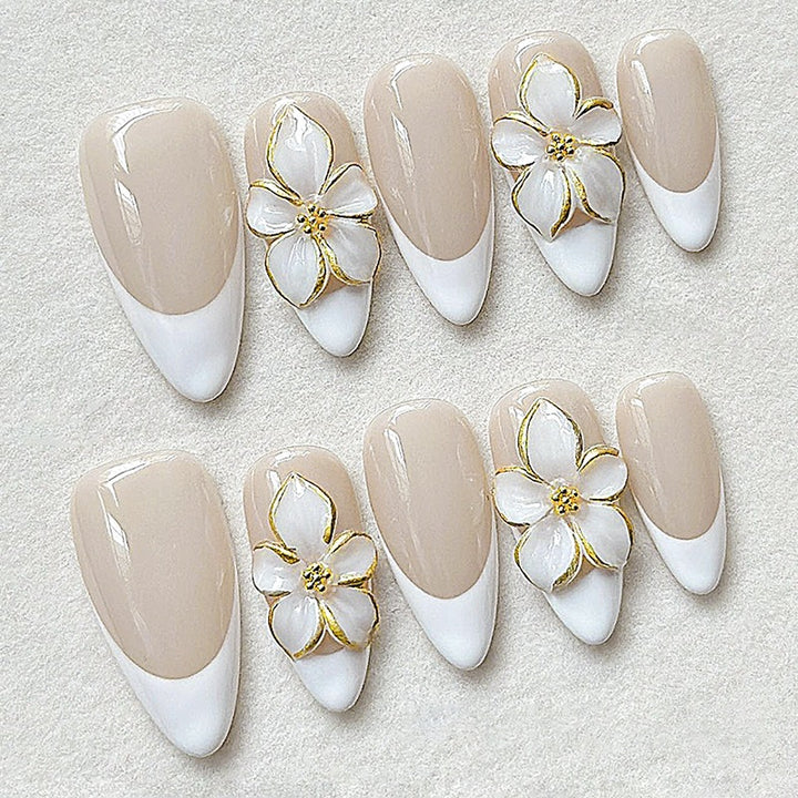 Artificial nail set with elegant flowers and glitter decorations Kalsten