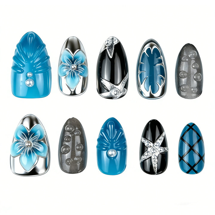 Artificial nails with floral and metallic accents Kalsten