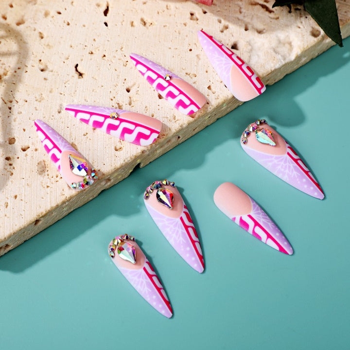 Creative Stiletto Art Nails with Geometric Patterns Kalsten